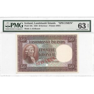 Islandia - 50 koron 1928 - SPECIMEN - PMG 63 NET
