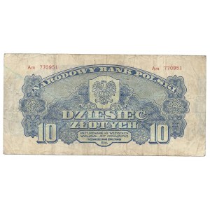 10 złotych 1944 - Am - przesunięty druk w prawo - banknot z kolekcji LUCOW