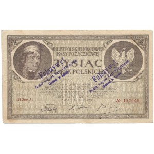 1000 marek 1919 - III Ser A. - fałszerstwo - wyłapany - ostemplowany
