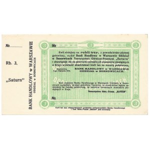 Sosnowice, Tow. Górn-Przem.-Saturn 3 ruble 1914 - blankiet z grzbietem
