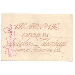 Lwów - Cukiernia Ludwika Zalewskiego - bon na 1 koronę (1918)