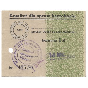 Komitet dla spraw bezrobocia 1 zł. 1931 / 1932 - Poznań
