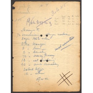 Papier z zapisaną na nim recepturą papieru do produkcji banknotów 1 i 2 zł 1941