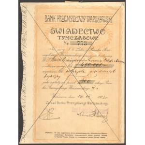 Bank Przemysłowy Warszawski - świadectwo tymczasowe - 1923