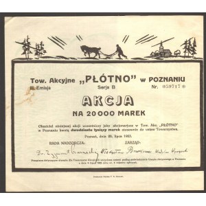 PŁÓTNO Tow. Akcyjne w Poznaniu - 20.000 marek 1923 -