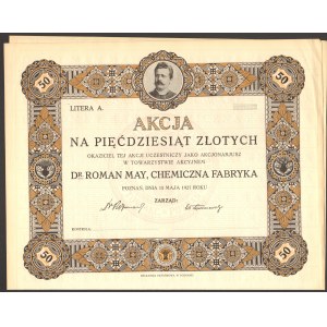Dr Roman May - Chemiczna Fabryka - 50 złotych 1927 - bez numerów oraz podpisów