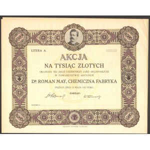 Dr Roman May - Chemiczna Fabryka - 1000 złotych 1927 - bez numerów oraz podpisów
