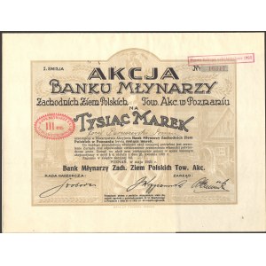 Bank Młynarzy Zachodnich Ziem Polskich- IMIENNA - 1000 mkp 1921 - Em. I