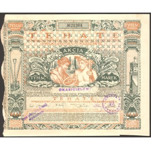 TEHATE - 1000 marek 1920 - druk akcji imiennej z pieczęcią OKAZICIELOWI