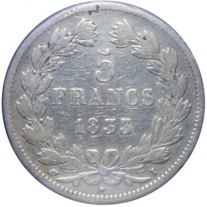 FRANCJA - 5 franków 1833 - I - Limoges - Ludwik Filip -
