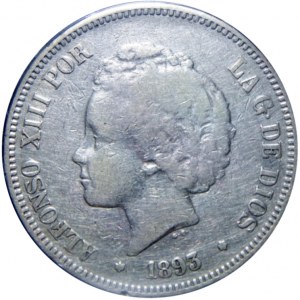 HISZPANIA - 5 pesetas 1893 - Alfonso XIII -Ag