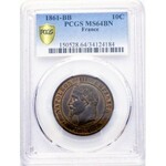 Francja - 10 centimes 1861 - BB - PCGS MS 64 BN