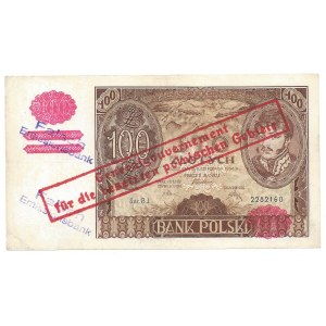 100 złotych 1934 - BJ - fałszywy nadruk - dodatkowo stempel Falsch Emissionsbank
