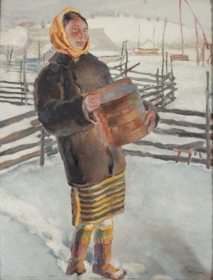 Władysław Jarocki (1879 Podhajczyki - 1965 Kraków), Młoda Hucułka w zagrodzie