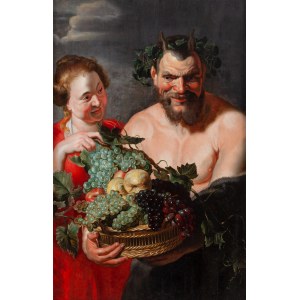 Peter Paul Rubens, warsztat, Satyr i dziewczyna z koszem owoców