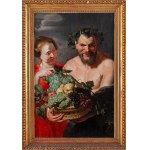 Peter Paul Rubens, warsztat, Satyr i dziewczyna z koszem owoców