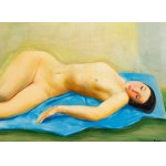 Moses (Moise) Kisling (1891 Krakau - 1953 Paris), Akt auf blauem Faltenwurf (Nu couché, Jeune femme nue étendue), 1938
