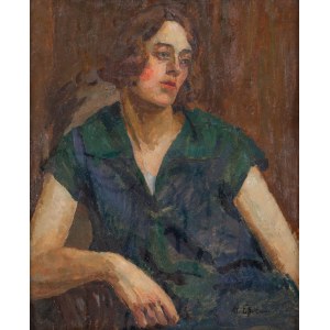 Henryk Epstein (1891 Lodz - 1944 concentration camp, probably Auschwitz), Portrait of a woman in a green and blue dress (recto) / Nude in a studio (verso), 1920s.