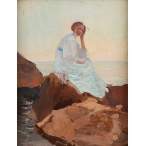 Stanisław Gałek (1876 Mokrzyska near Brzesko - 1961 Zakopane), Portrait of a woman against the coast, 1910