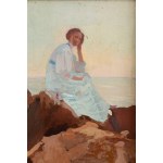 Stanisław Gałek (1876 Mokrzyska k. Brzeska - 1961 Zakopane), Portret kobiety na tle wybrzeża, 1910