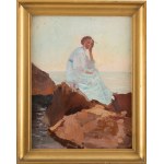 Stanisław Gałek (1876 Mokrzyska k. Brzeska - 1961 Zakopane), Portret kobiety na tle wybrzeża, 1910