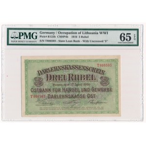 Poznań 3 ruble 1916 -T- krótka klauzula - PMG 65 EPQ