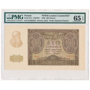 100 złotych 1940 -B- ZWZ - PMG 65 EPQ