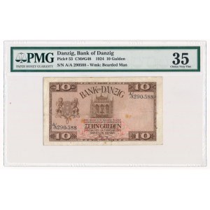 Danzig 10 Gulden 1924 A/A - PMG 35 RARITY