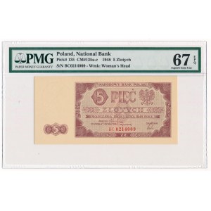 5 zloty 1948 -BC- PMG 67 EPQ - superb piece