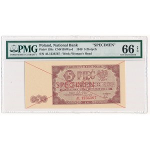 5 zloty 1948 -AL- SPECIMEN PMG 66 EPQ