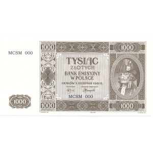 1.000 złotych 1941 MCSM 000 Próba - tylko 12 sztuk