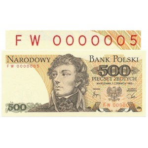 500 złotych 1982 -FW- 0000005 - bardzo niski numer