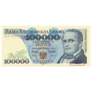 100.000 złotych 1990 -BA- error note