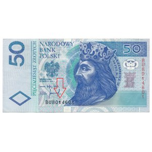 50 złotych 1994 -BU- błąd druku, rozlana farba numeratora 