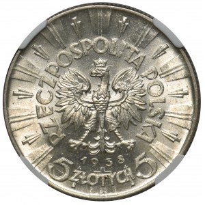 Piłsudski 5 złotych 1938 NGC MS63