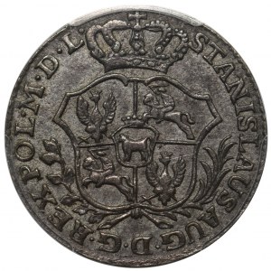 Poniatowski, Półzłotek 1766 F.S szeroka tarcza - PCGS AU55