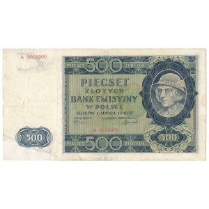 500 złotych 1940 - Specimen A 0000000 Rarity 