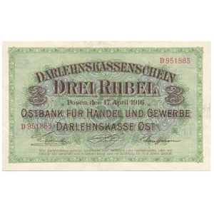 Posen 3 rubel 1916 -D- rare variant