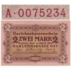 Kowno 2 marki 1918 -A 0075234- rzadki i bardzo niski numer