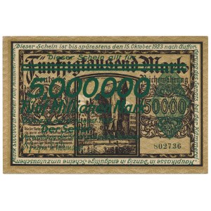 Gdańsk 5 milionów 1923 - nadruk zielony