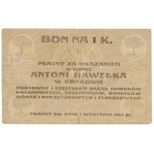 Kraków Antoni Hawełka 1 korona - rzadszy typ 