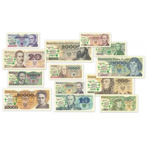 Zestaw 13 banknotów z nadrukiem KATALOG BANKNOTÓW POLSKICH J.Parchimowicz