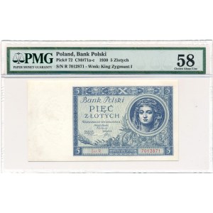 5 złotych 1930 -Ser.R- PMG 58 - rzadka seria jednoliterowa