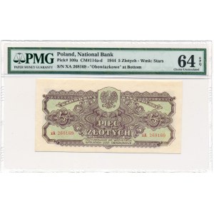 5 złotych 1944 ...owe -xA- PMG 64 EPQ rare replacement note 