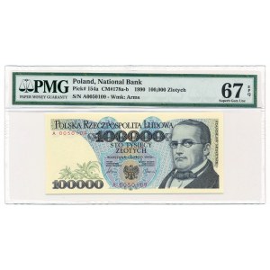 100.000 złotych 1990 -A- PMG 67 EPQ first prefix
