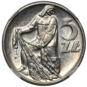 Rybak 5 złotych 1958 wąska ósemka - NGC MS63