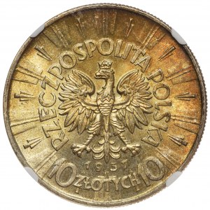 Piłsudski 10 złotych 1937 NGC MS63 - piękny