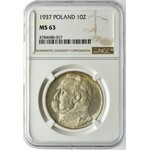 Piłsudski 10 złotych 1937 NGC MS63 - piękny