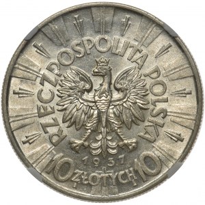 Piłsudski 10 złotych 1937 NGC AU55