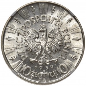Piłsudski 10 złotych 1939 - NGC MS61